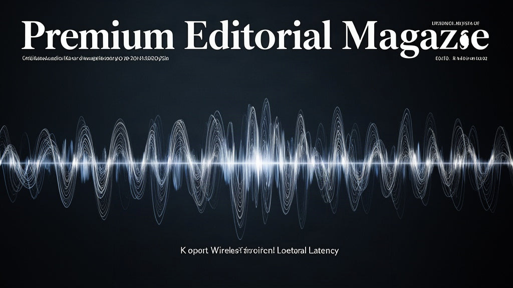 Abstract editorial illustration of wireless audio signal waves and latency pulse on a dark background