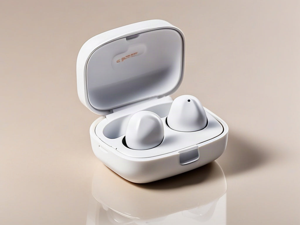 BUGANi Free B15 open-ear wireless earbuds with flexible ear hooks resting on their charging case