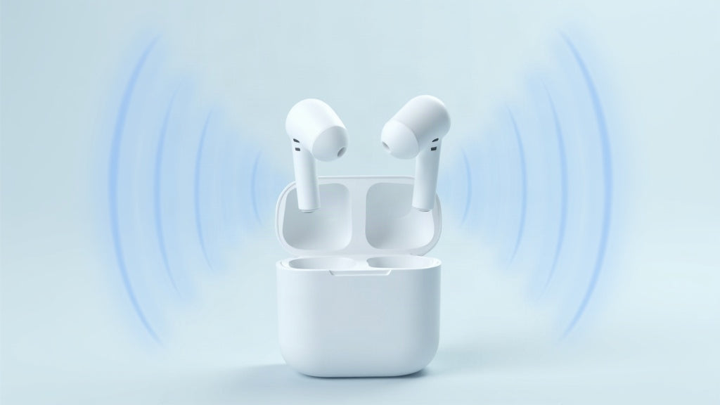 White in-ear ANC wireless earbuds with charging case on a clean studio background