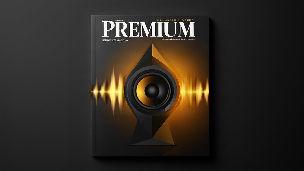 Abstract editorial illustration of speaker wattage and soundwave motif in charcoal and amber tones