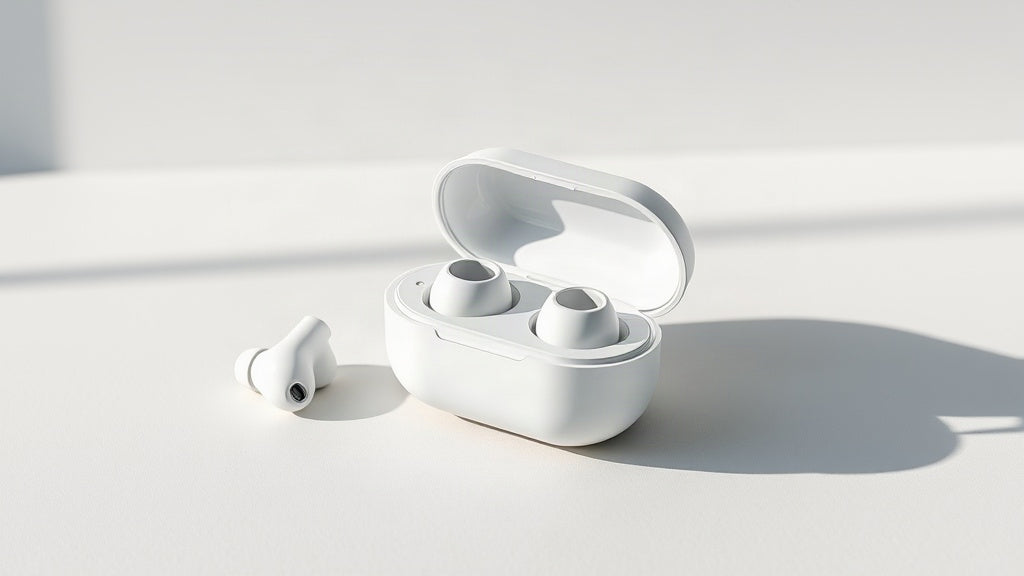 Open-ear wireless earbuds beside their charging case — earbud battery life explained