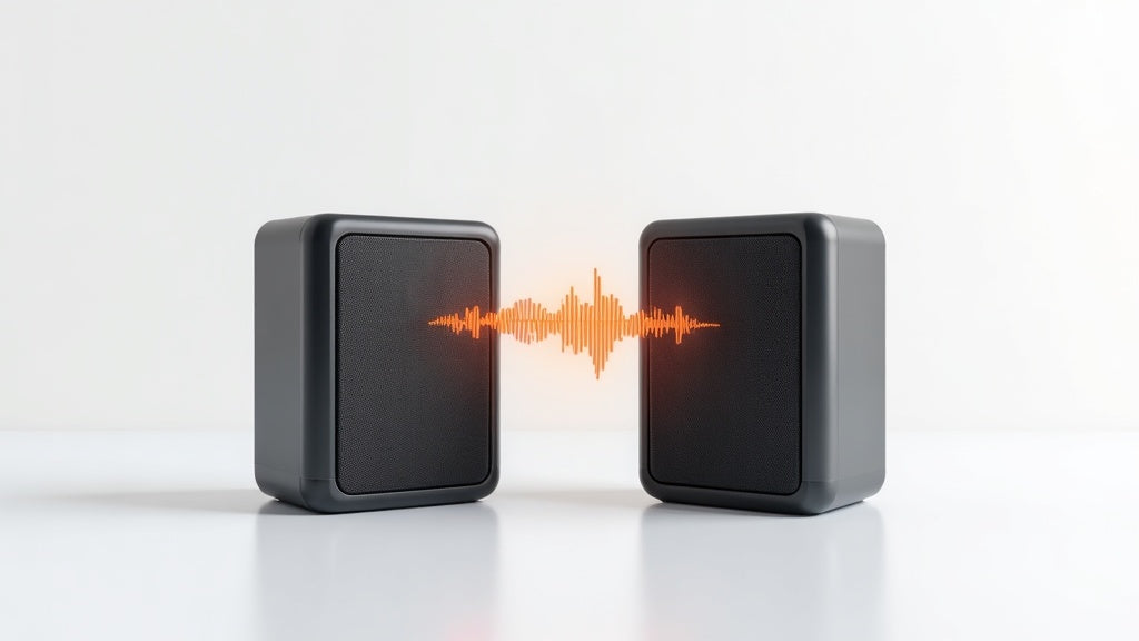 Two portable Bluetooth speakers broadcasting together via Auracast