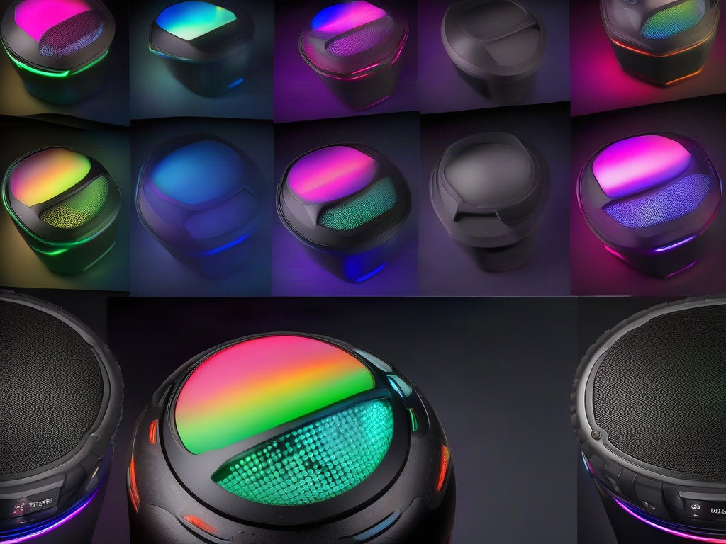 A powerful BUGANi party Bluetooth speaker with RGB lighting, photographed as a clean product hero image