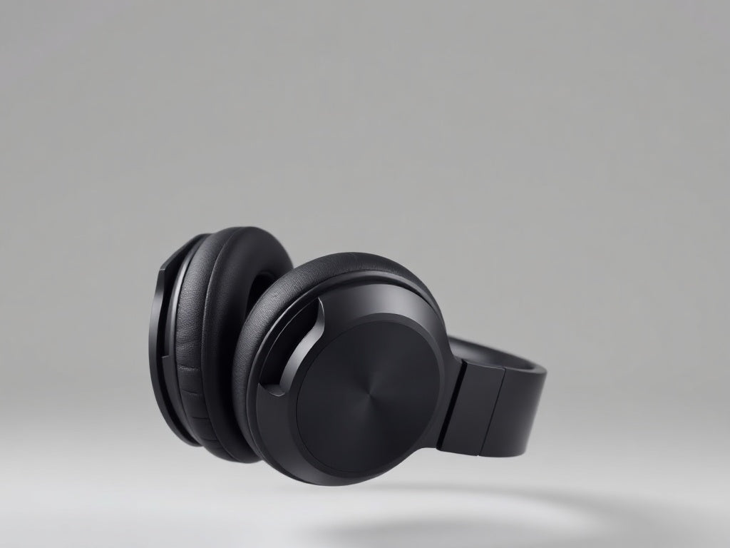 Modern matte black over-ear wireless headphones with active noise cancelling on a light gray background