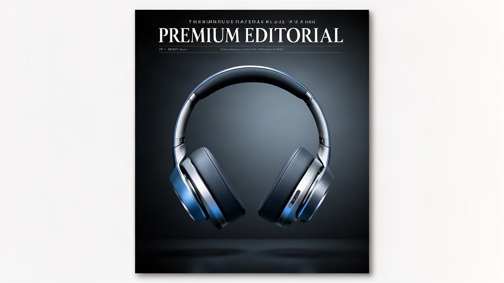 Abstract editorial illustration of over-ear wireless headphones in steel-blue and silver tones