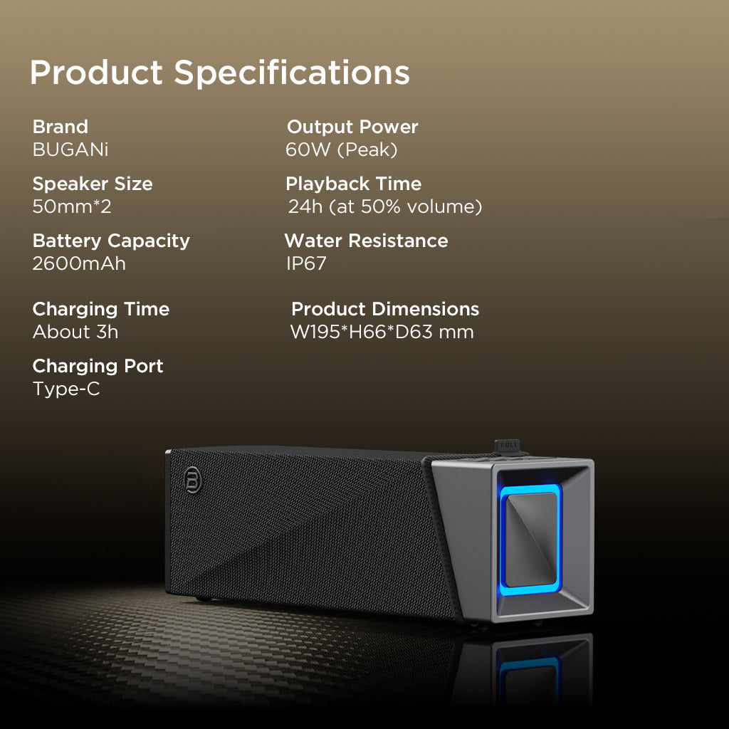 BUGANi Brief TT Portable Bluetooth Speaker with RGB Lighting Effect ...