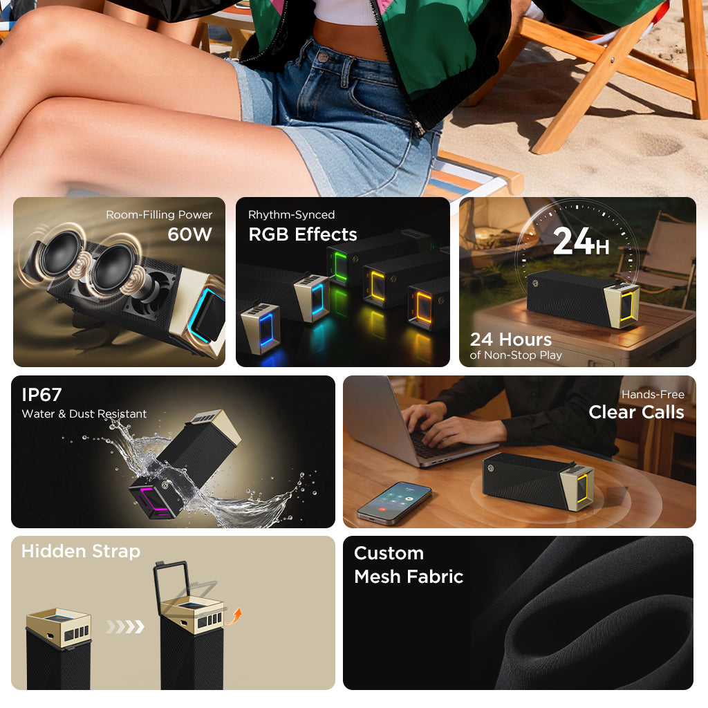 BUGANi Brief TT Portable Bluetooth Speaker with RGB Lighting Effect ...